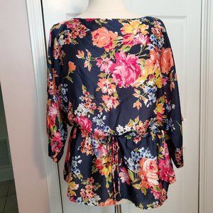Chaps Floral Tunic with Drawstring Waist 1X